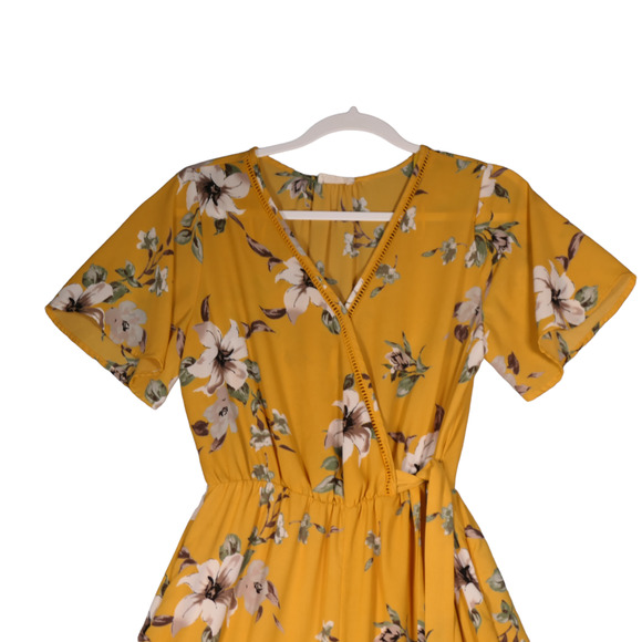 Sienna Sky Jumpsuit Womens L Mustard Floral Wide Leg Elastic Waist Pockets Boho - Picture 3 of 14